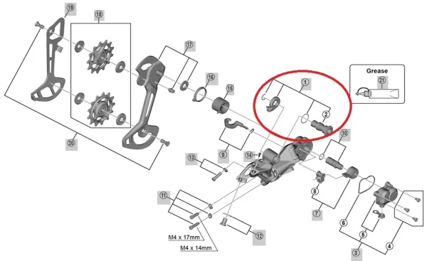 Shimano XTR RD-M9100 Schaltwerk – Achseinheit 1